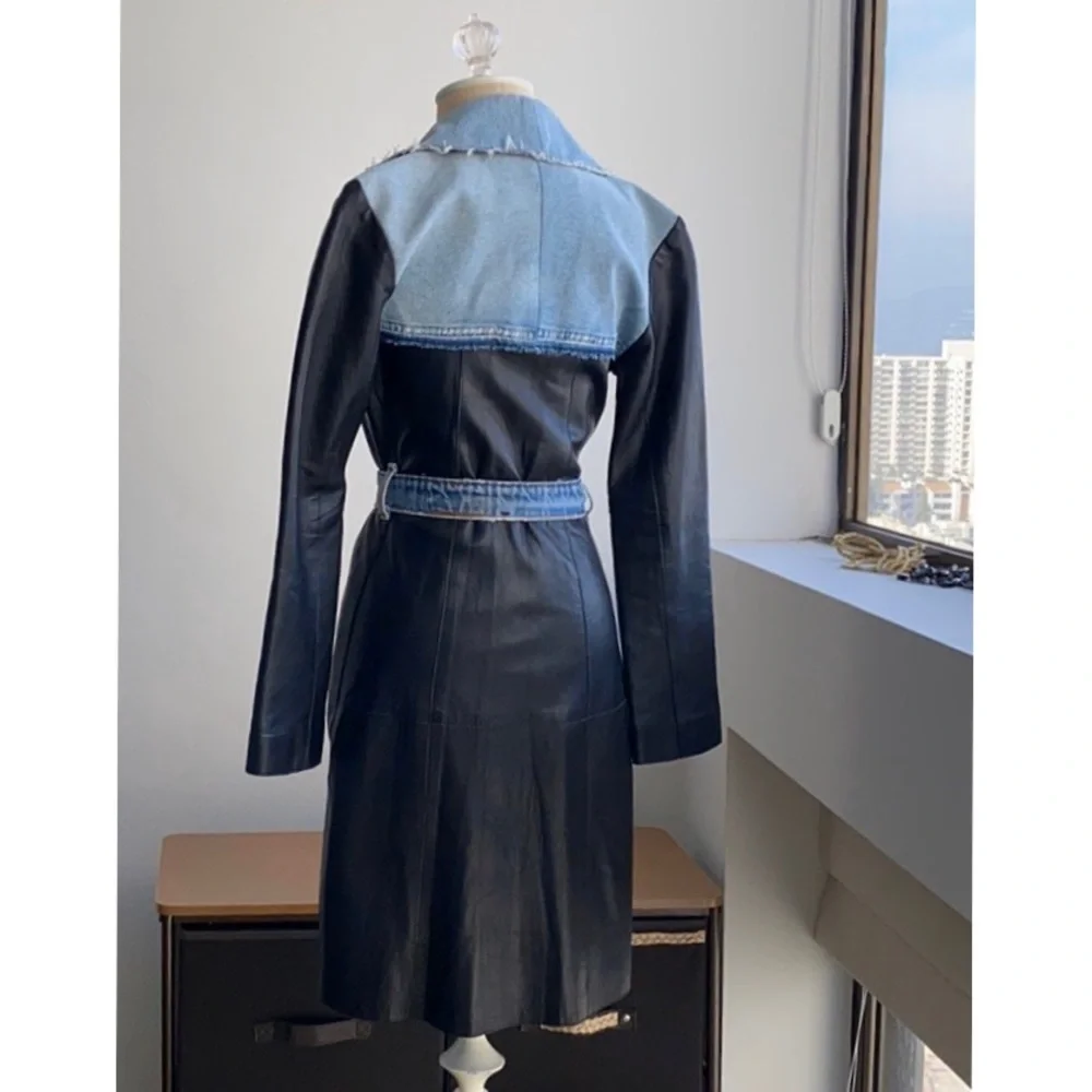 NWOT Genuine leather and Denim coat. - Picture 4 of 8